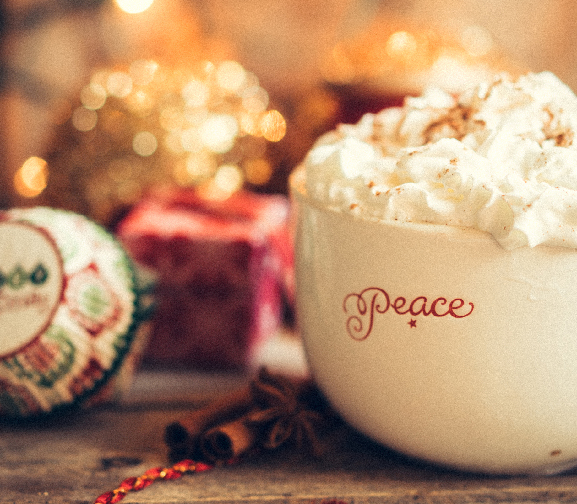 Peace mug with hot cocoa